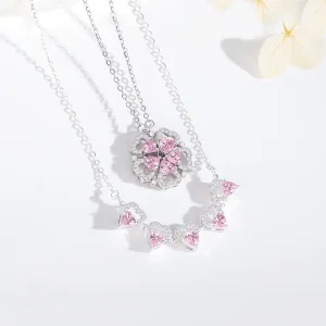 S925 Silver Folding Heart-shaped Peach Blossom Necklace in Two Styles