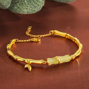 S925 Silver Jade Bamboo Adjustable Bracelet