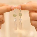 S925 Silver Jade Chalcedony Water Drop Earrings-3