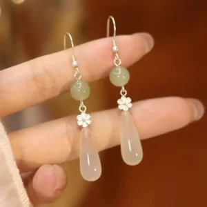 S925 Silver Jade Chalcedony Water Drop Earrings