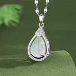 S925 Silver Jade Chalcedony Water Drop Necklace