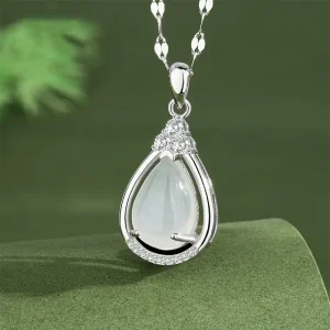 S925 Silver Jade Chalcedony Water Drop Necklace