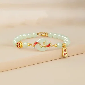S925 Silver Koi Jade Pingan Buckle Bracelet
