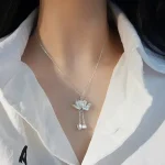 S925 Silver Lotus Necklace with Tassel-1