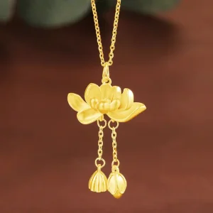 S925 Silver Lotus Necklace with Tassel