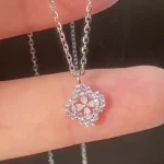 S925 Silver Lucky Four Leaf Clover Necklace with Zircon-2