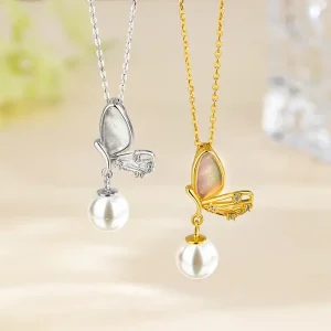 S925 Silver Natural Shell Butterfly Necklace