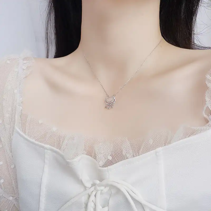 S925 Silver White Jade Chalcedony Pingan Lock Necklace-1