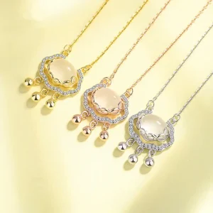 S925 Silver White Jade Chalcedony Pingan Lock Necklace
