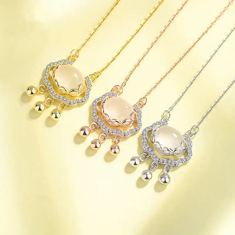 S925 Silver White Jade Chalcedony Pingan Lock Necklace