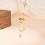 S925 Silver and White Jade Gourd Necklace with Character 'Fu'