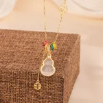 S925 Silver and White Jade Gourd Necklace with Character 'Fu'-3