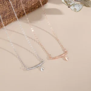 S925 Silver Bamboo and Leaves Necklace