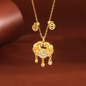 S925 Silver Copper Coin Ruyi Lock Necklace