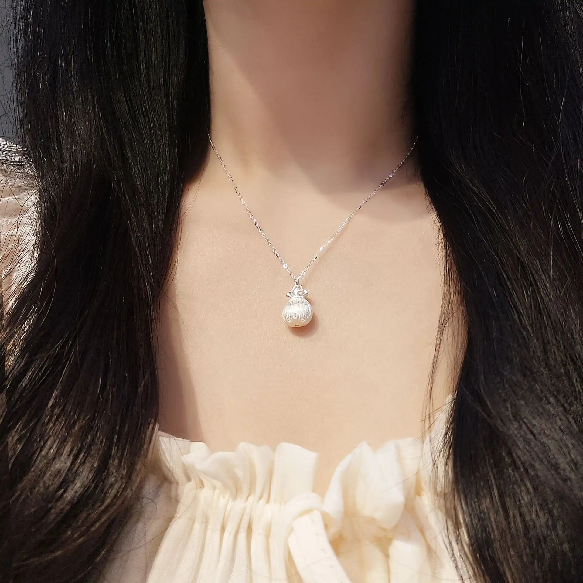 S925 Silver Lucky Bag Inlaid Zircon Necklace-1