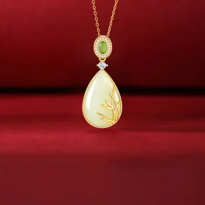 S925 Silver Orchid Jade Water Droplet Necklace