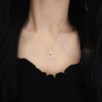 S925 Silver Peach Blossom Jade Chalcedony Pingan Buckle Necklace-1