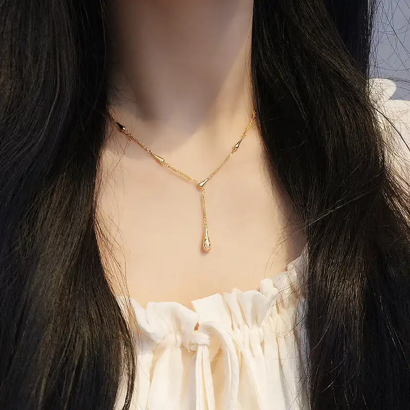 S925 Silver Water Drop Inlaid Zircon Necklace-1