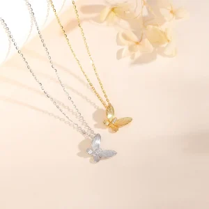 S925 Silver Wire Drawing Butterfly Necklace